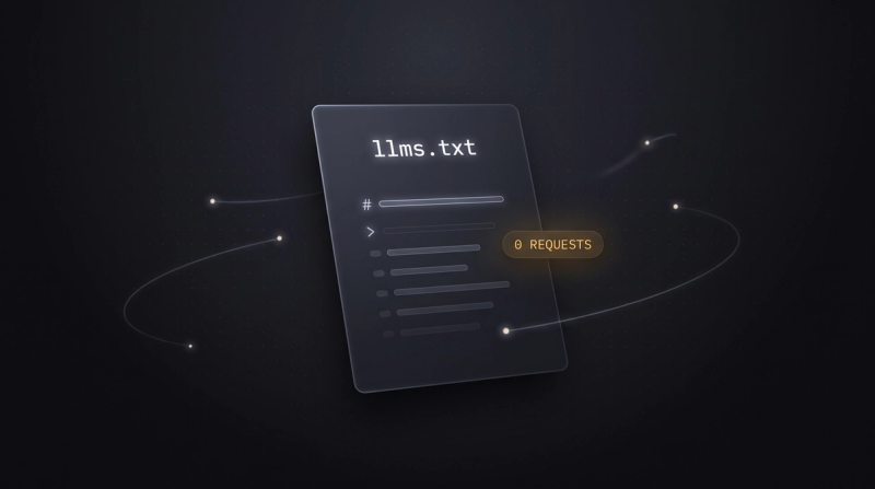 llms.txt document card with the counter 0 requests, crawlers passing it by