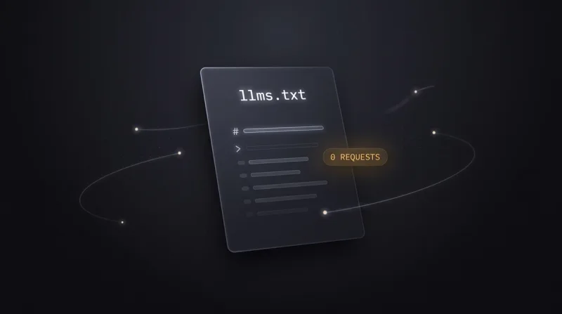 llms.txt document card with the counter 0 requests, crawlers passing it by