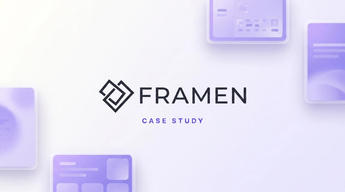 FRAMEN-Logo auf dunklem Verlauf mit violettem Glow – Case Study zur neu gebauten Enterprise-Website.