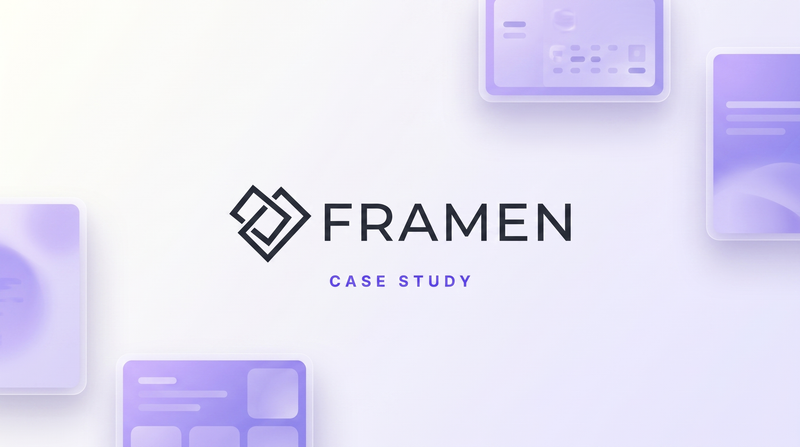 FRAMEN-Logo auf dunklem Verlauf mit violettem Glow – Case Study zur neu gebauten Enterprise-Website.