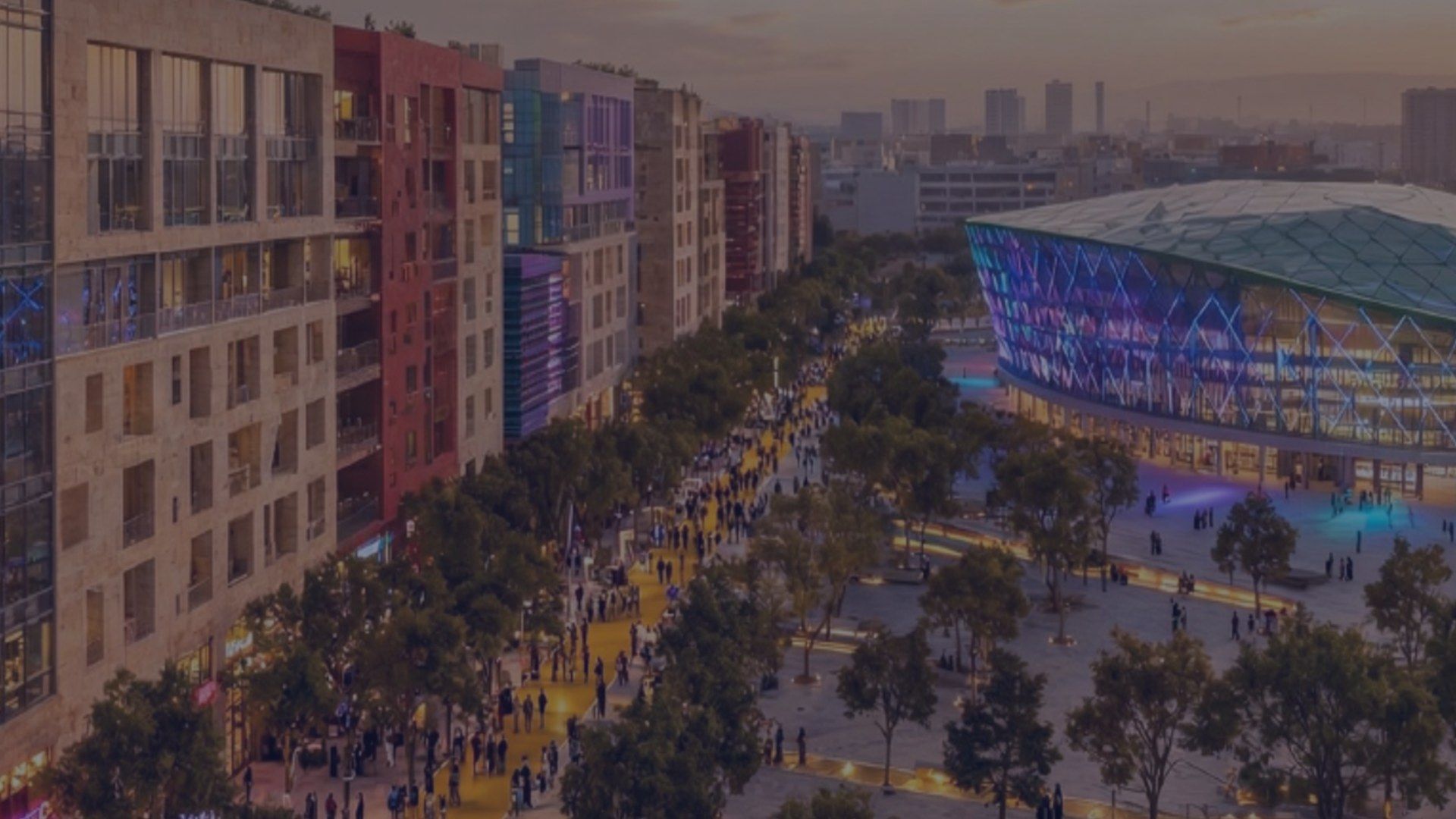 Aerial view of sports and entertainment district — Asia-Pacific