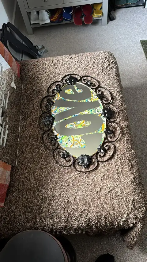 Hand-etched mirror by Mark Staples