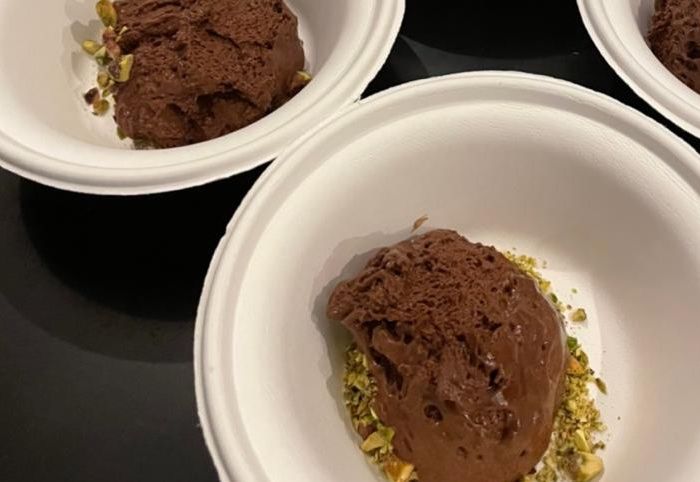 Chocolate, rose & medjool date mousse