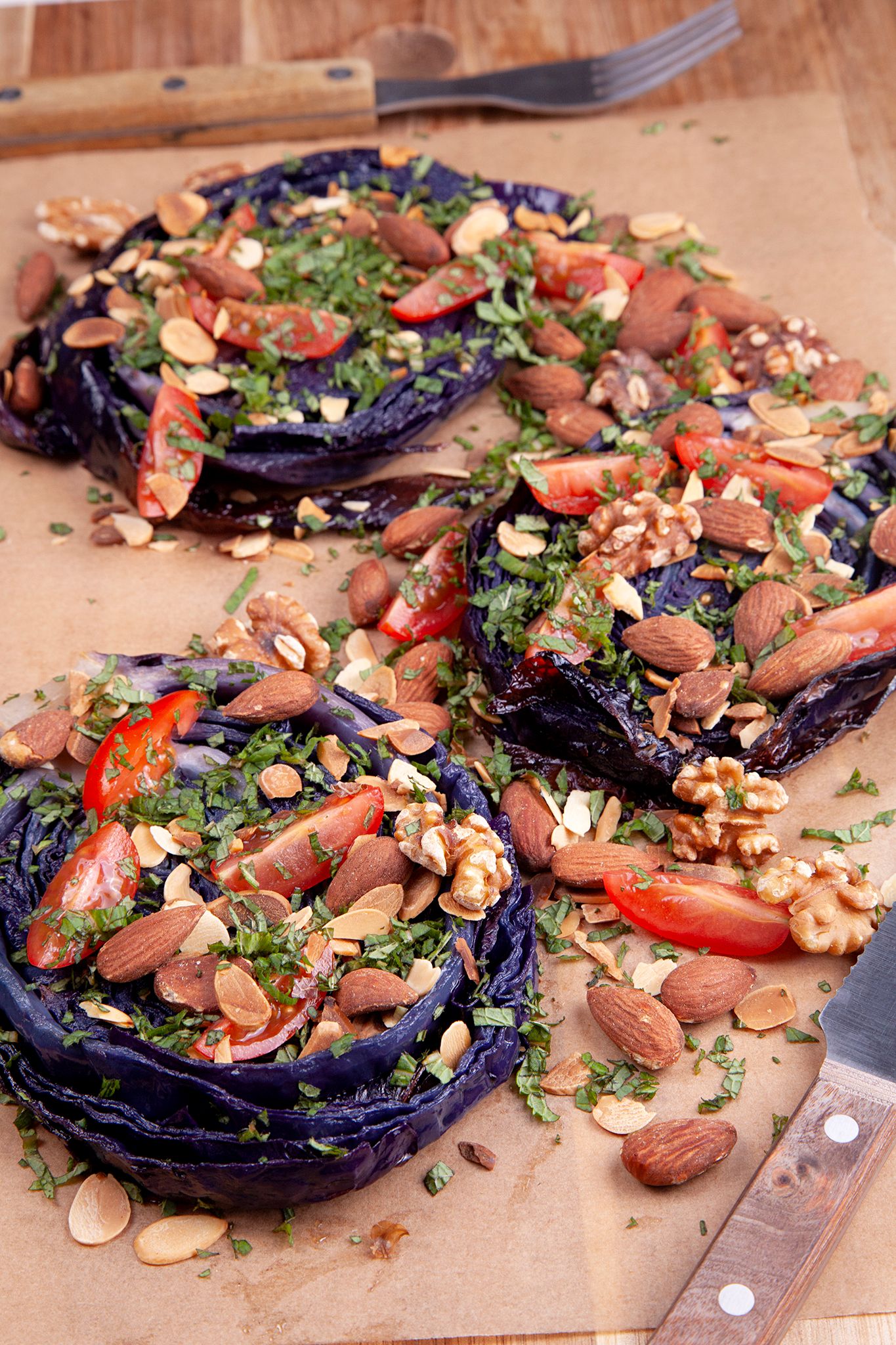 Nutty red cabbage steaks for Pesach