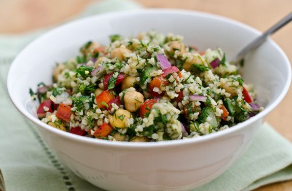 Tu B’shvat: Bulgur salad with cucumbers, red peppers, chickpeas, lemon & dill