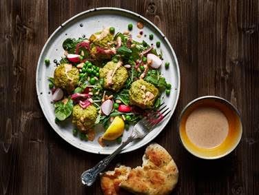 Peri Peri pea falafel with tahini dressing