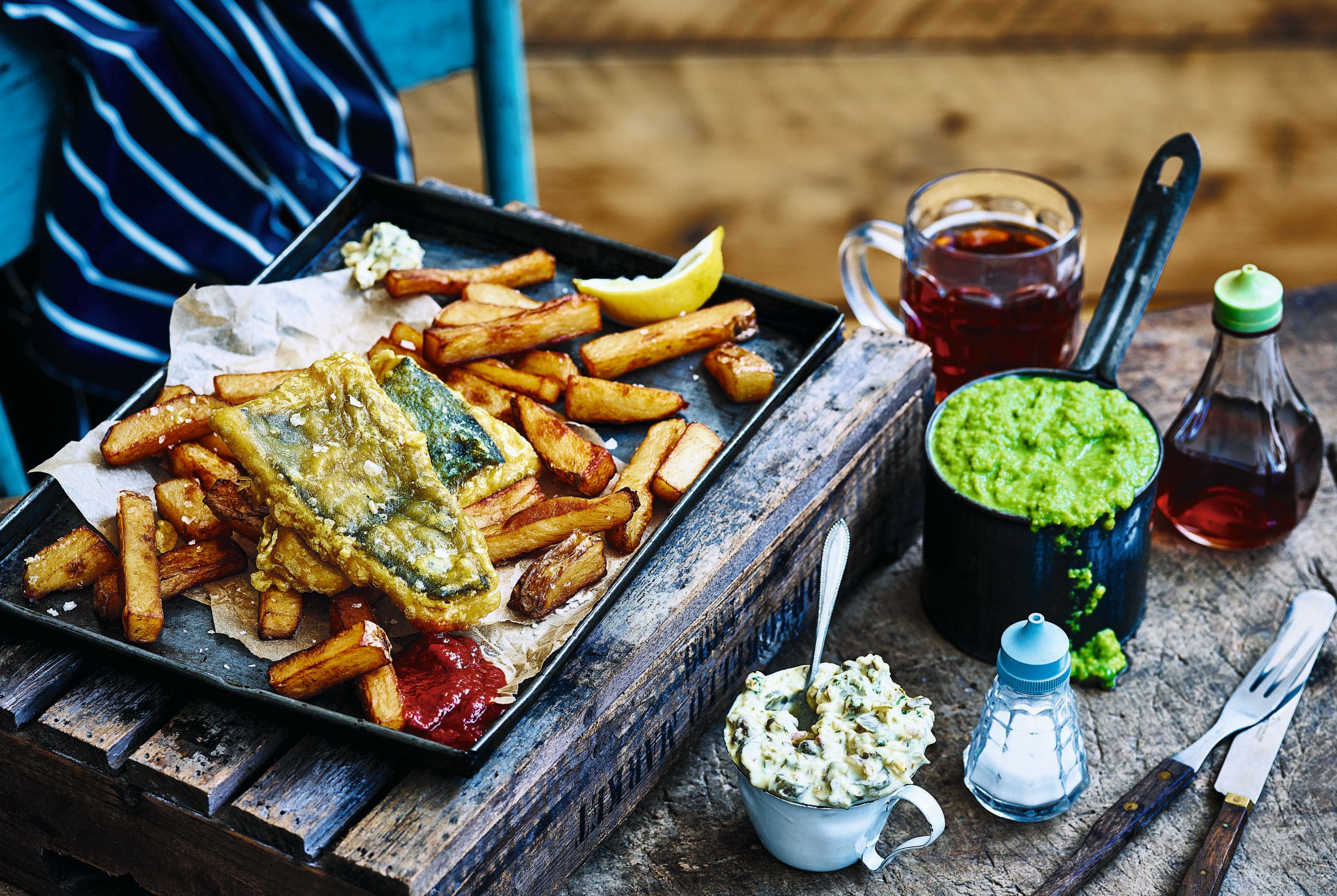 "Fish" & Chips with tartare sauce & mushy peas