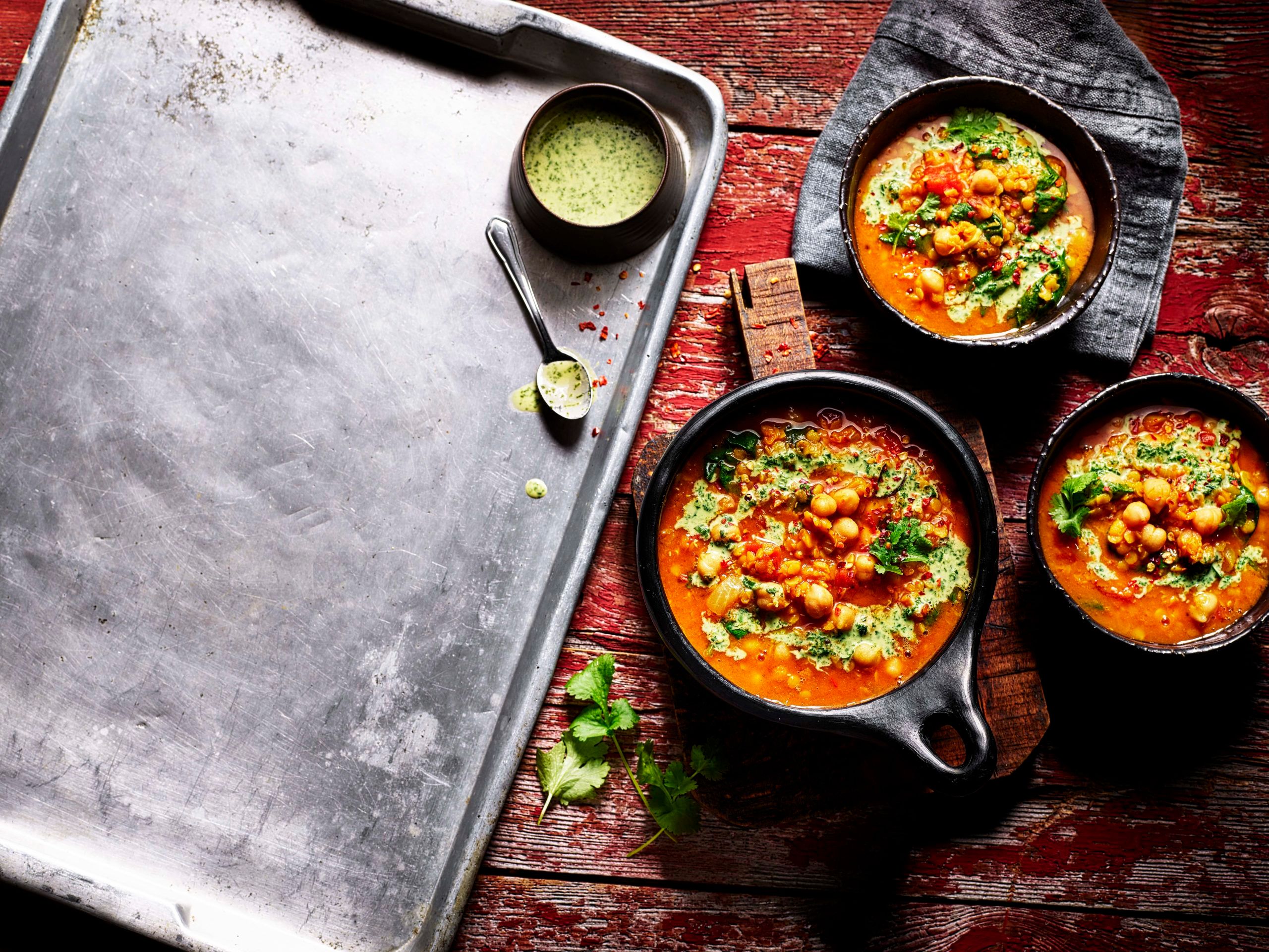 Winter – lemony spiced lentil & chickpea soup with coriander dressing