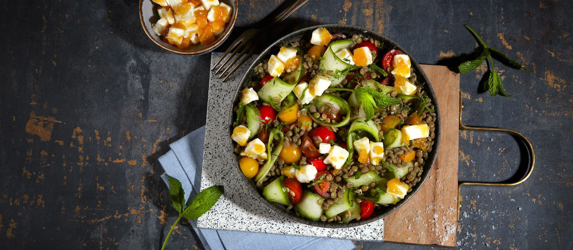 Lentil salad with mango chutney