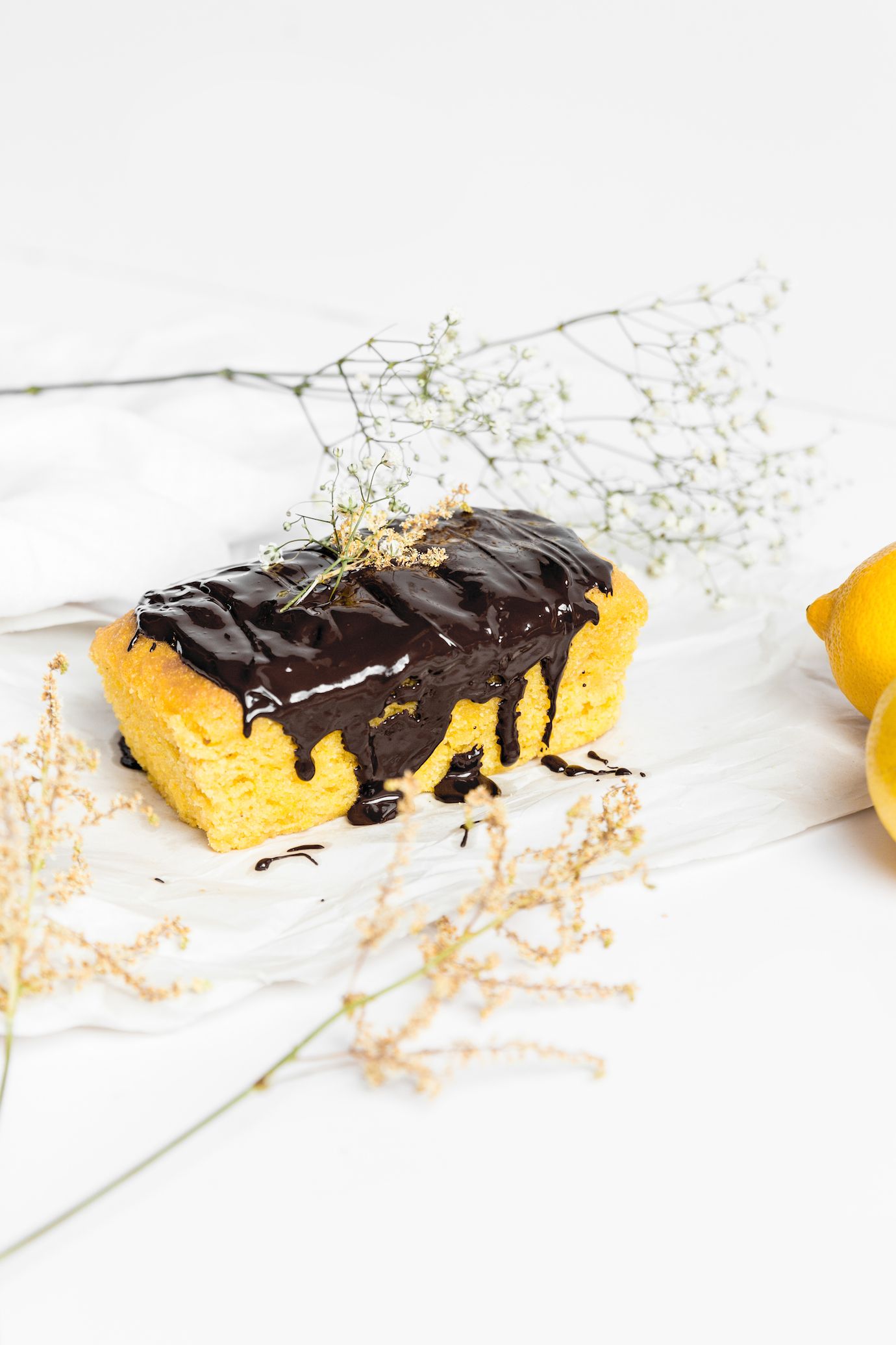 Lemon Polenta Chocolate Drizzle Cake