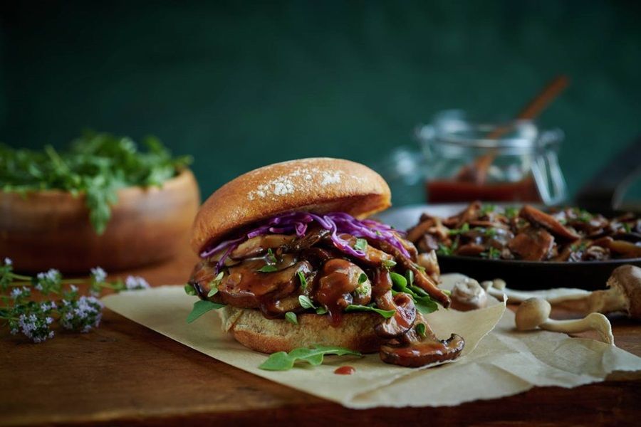 Mushroom burger with barbecue and whiskey Sauce