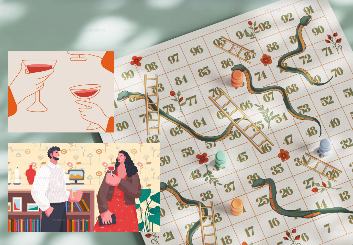 board game & drinks graphic