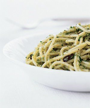 Tu B’shvat: Pasta with green olive pesto