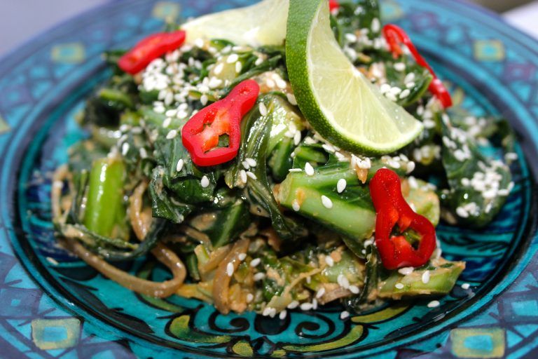Tahini & Lime Greens with Cinnamon Sweet Potato Mash