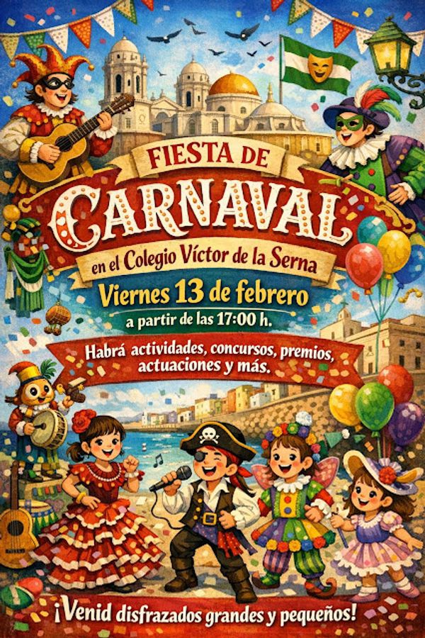 Fiesta de Carnaval viernes 13 de febrero a partir de las 17.00