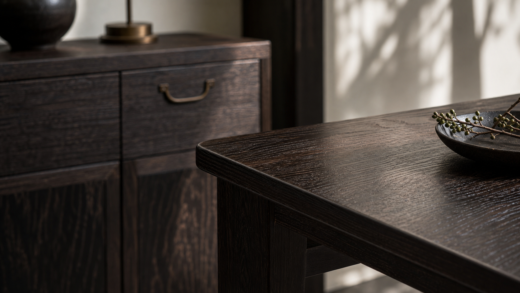 Dark wenge wood grain and furniture detail