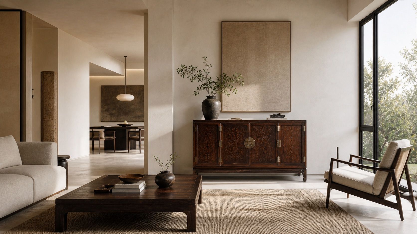Chinese furniture in a contemporary living room