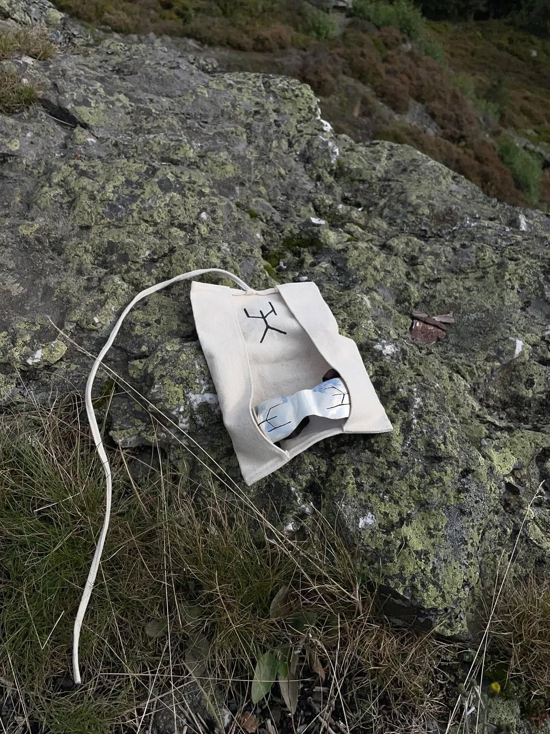 URSUUNA cotton wrap case with slit cut silver goggles on mossy rock
