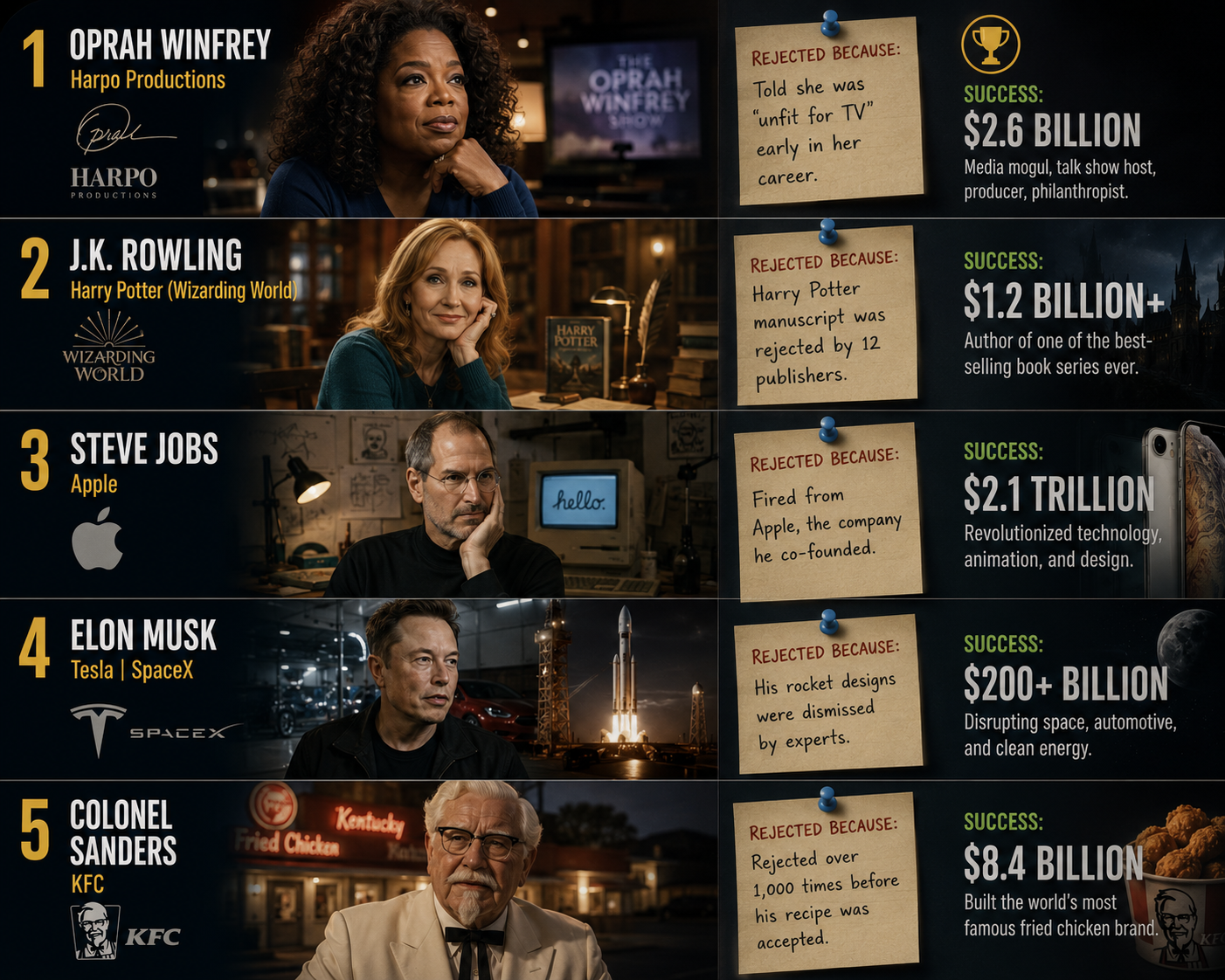 5 Founders Who Got Rejected Before Building Billion-Dollar Empires
