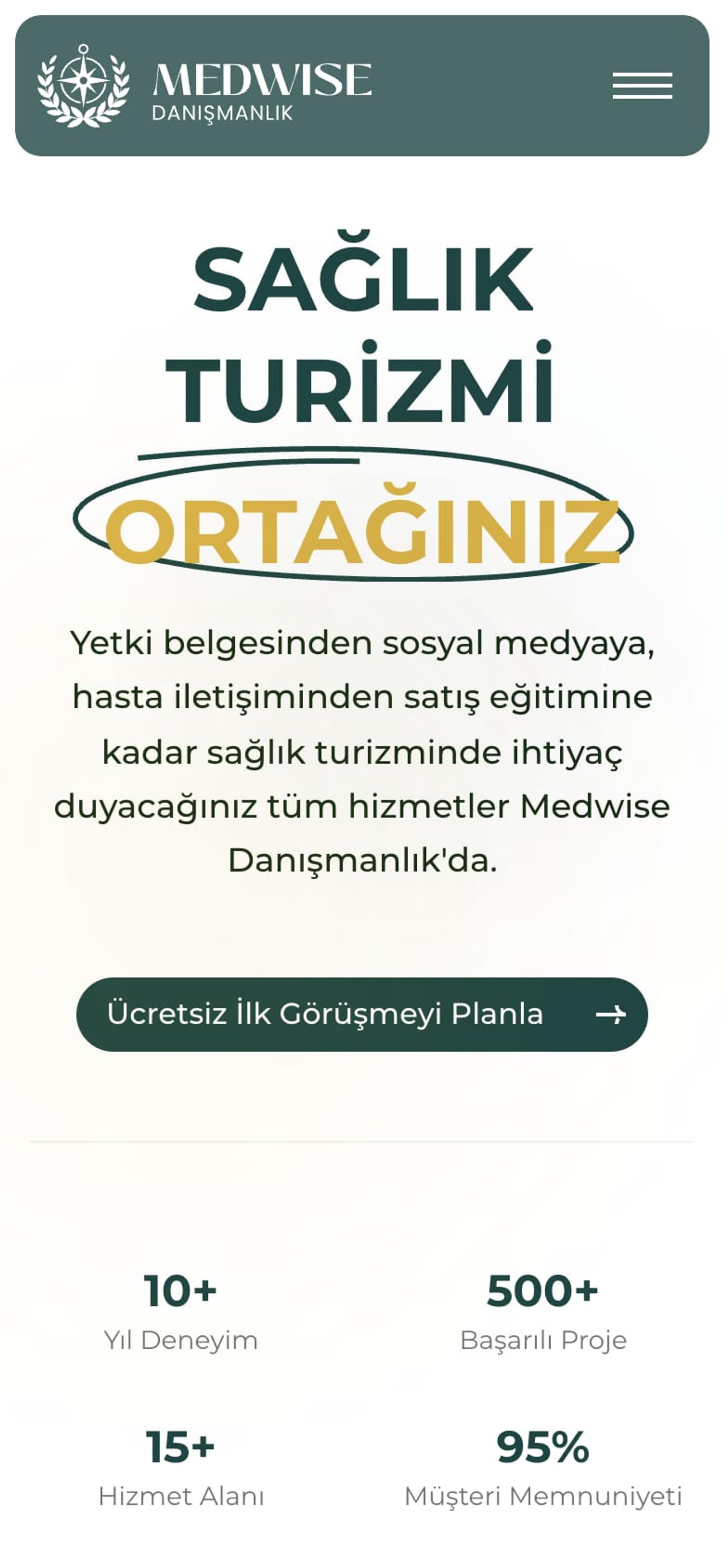 Medwise Danışmanlık home page, mobile view