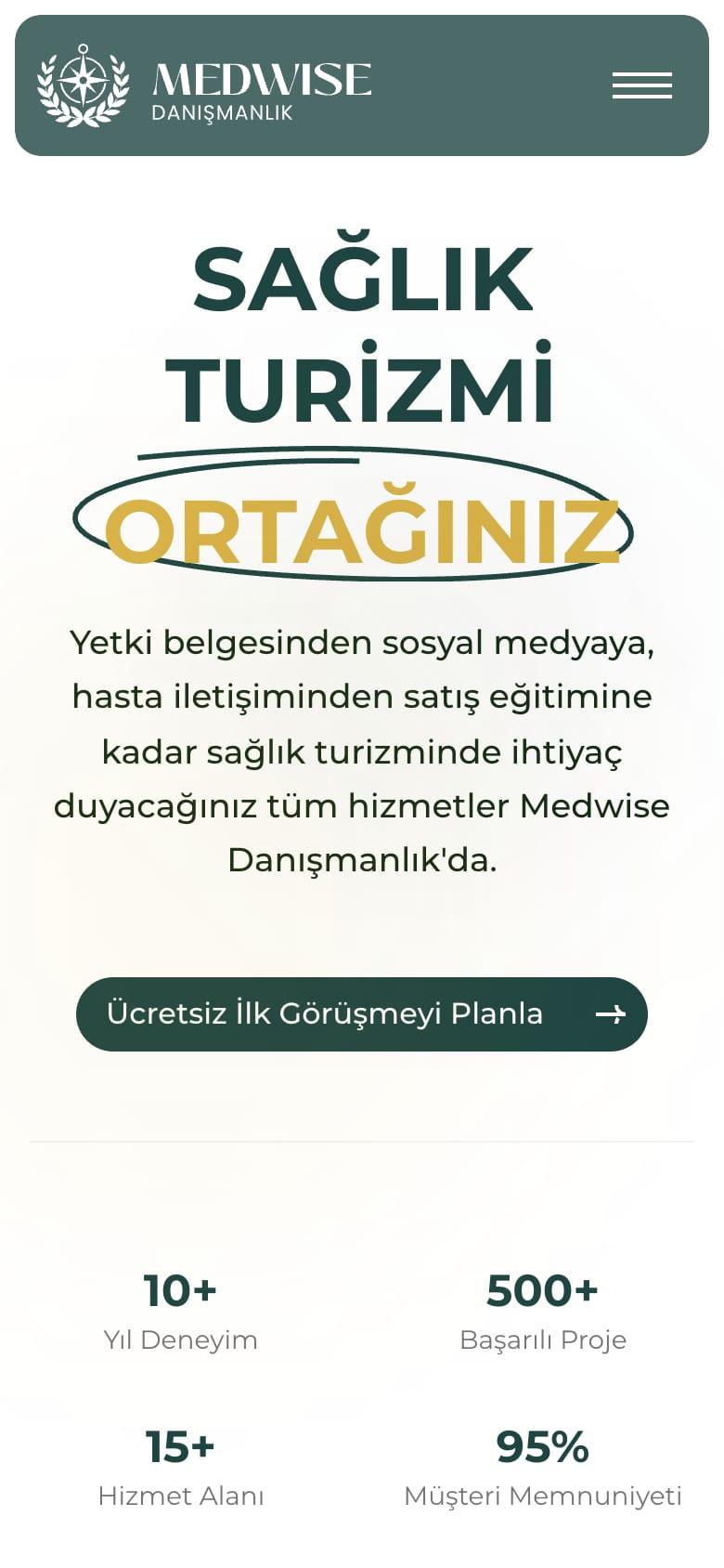 Medwise Danışmanlık home page, mobile view