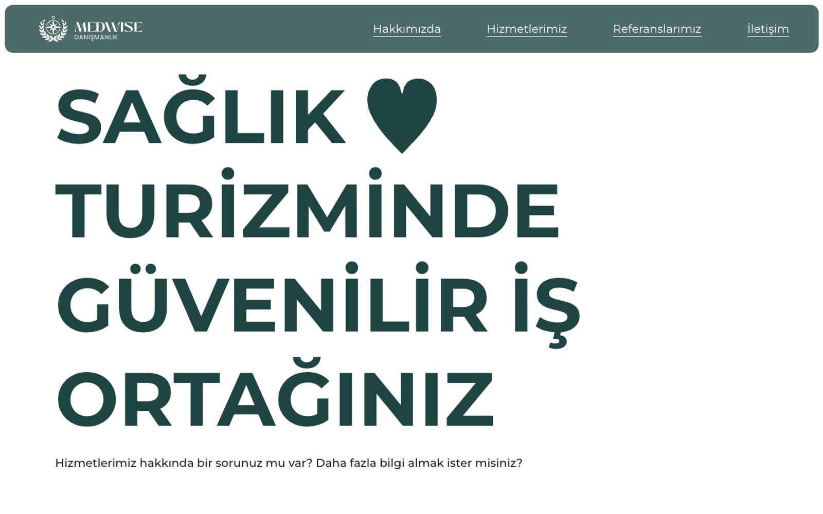 Medwise Danışmanlık contact page, desktop view
