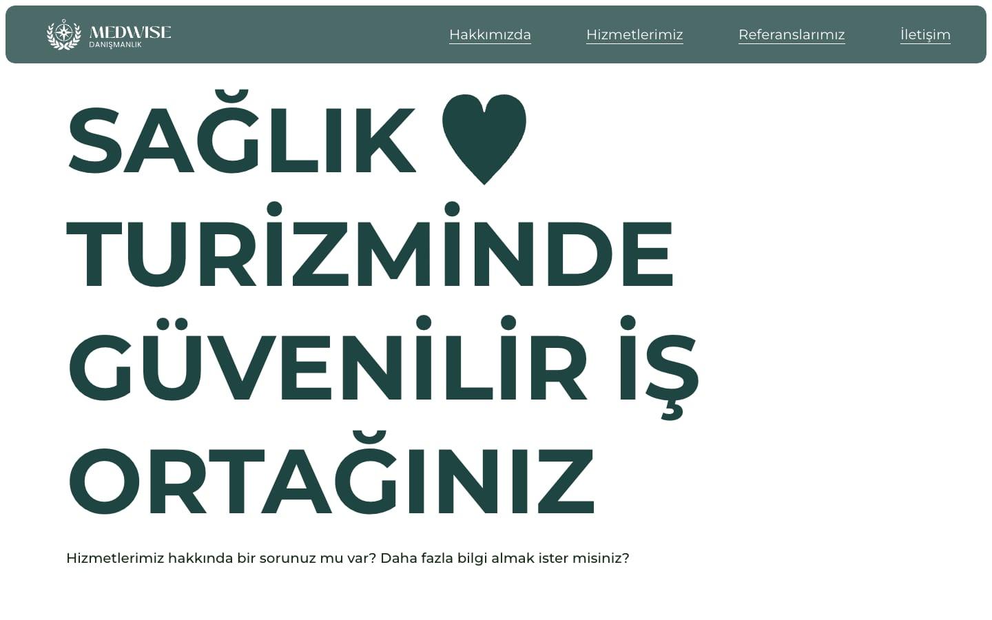 Medwise Danışmanlık contact page, desktop view