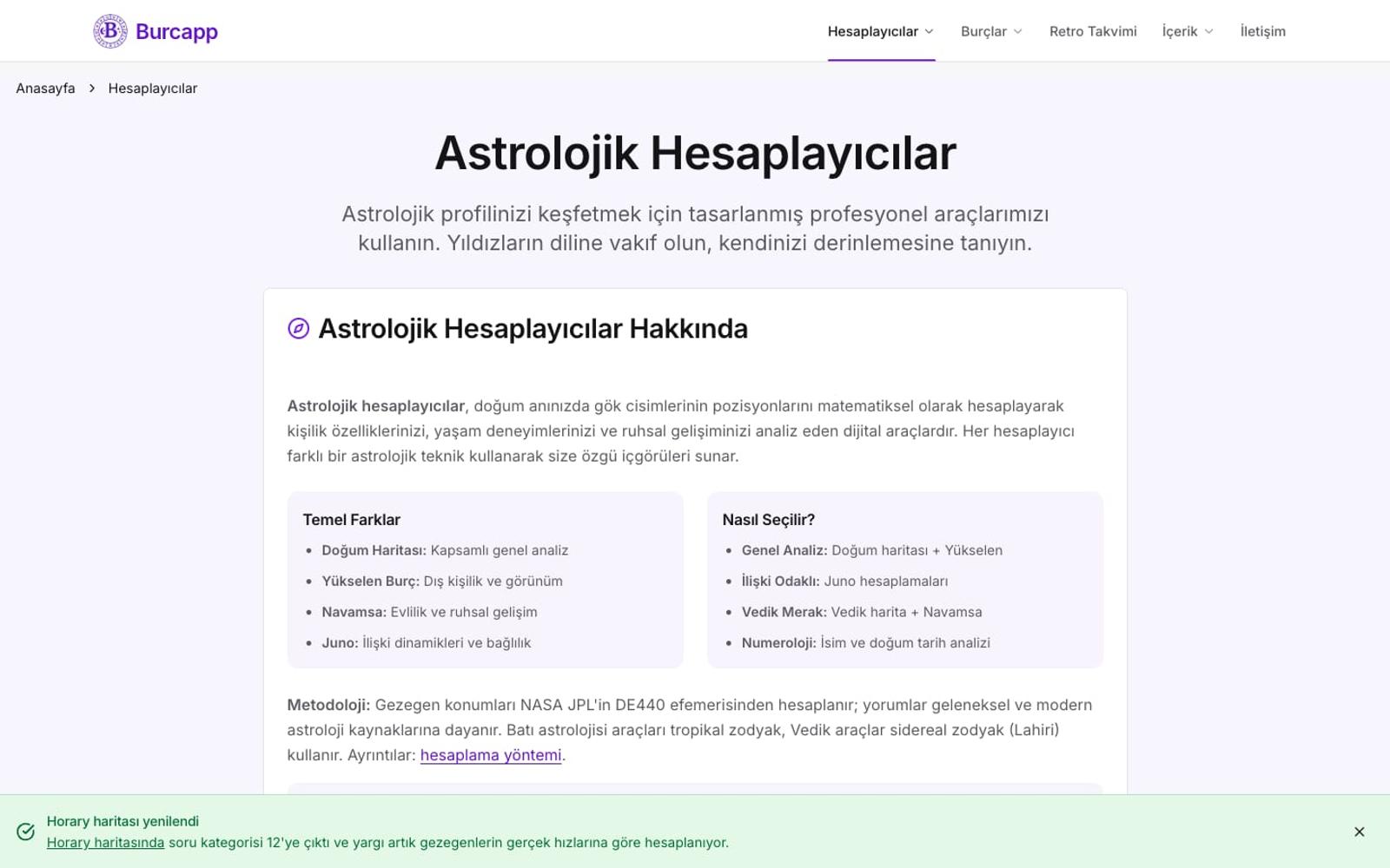 Burcapp calculators index, desktop view