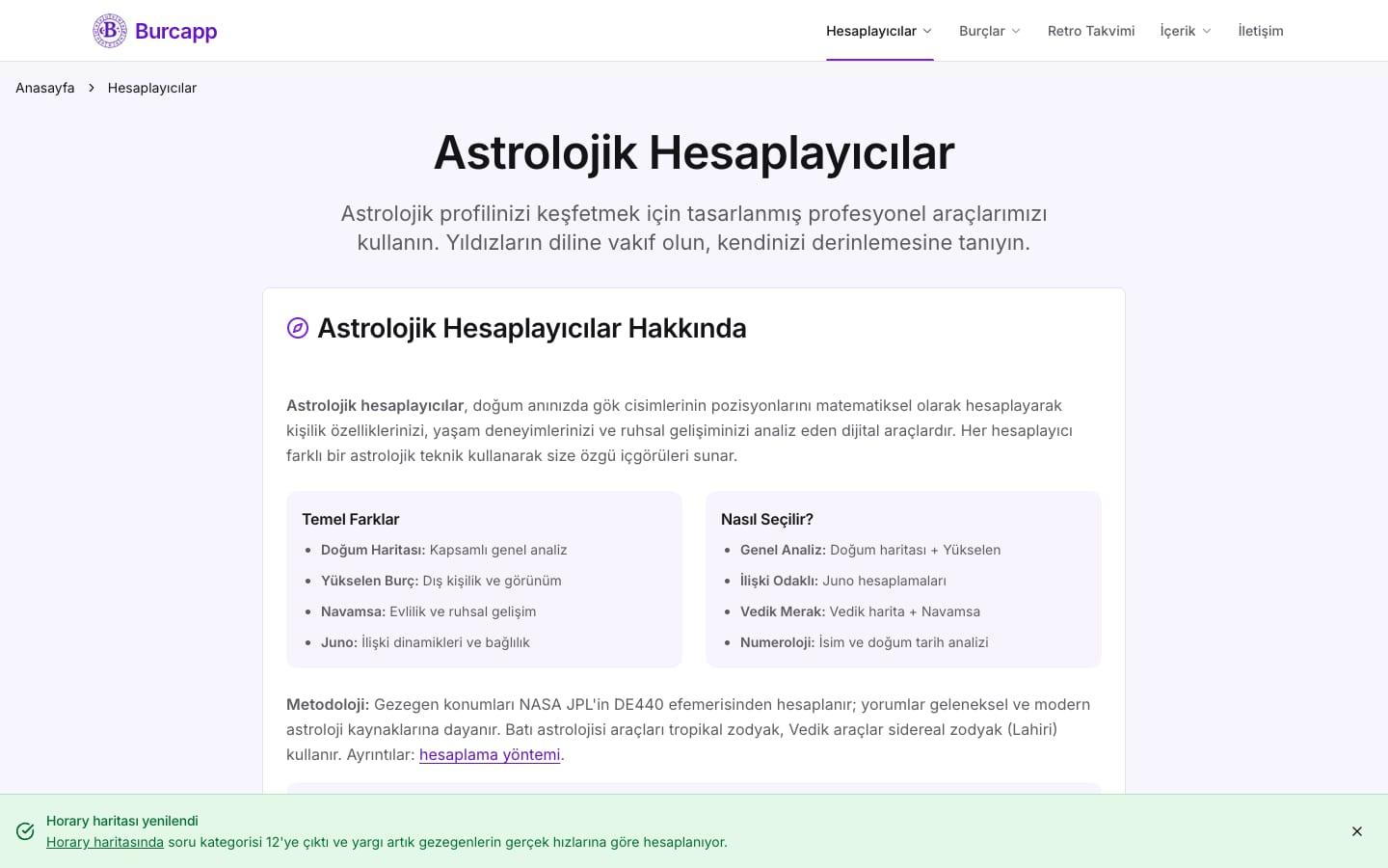 Burcapp calculators index, desktop view