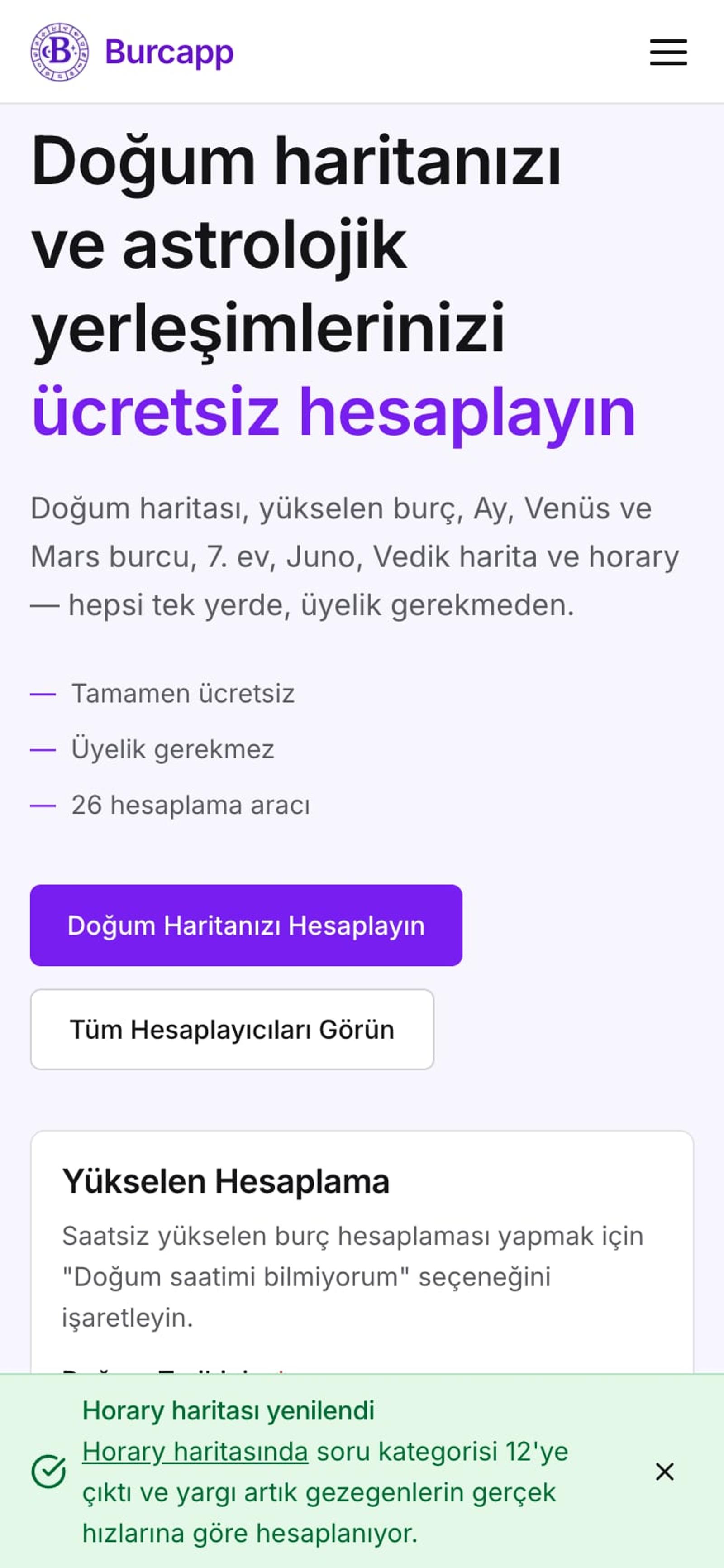 Burcapp home page, mobile view