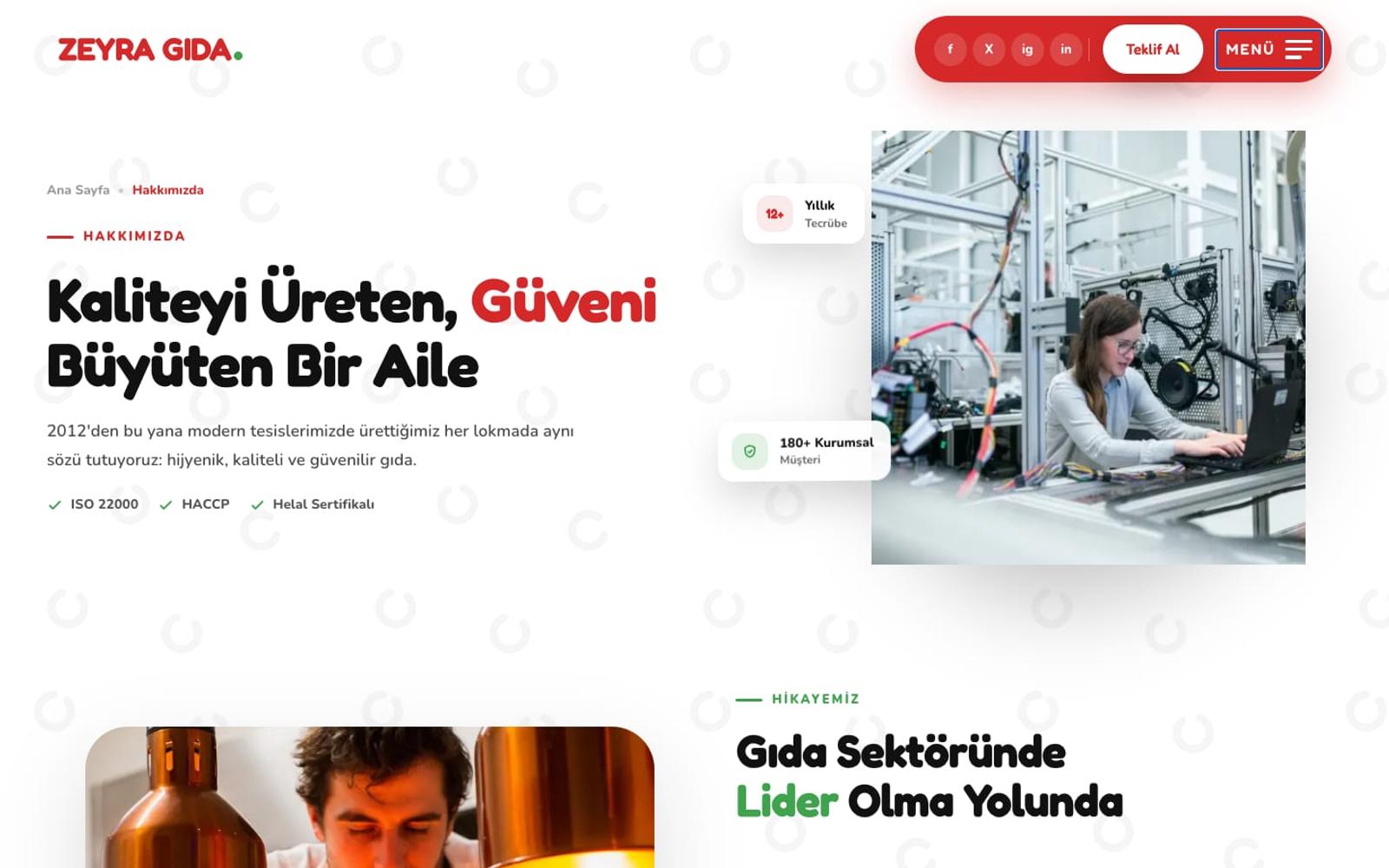 ZEYRA GIDA about page, desktop view