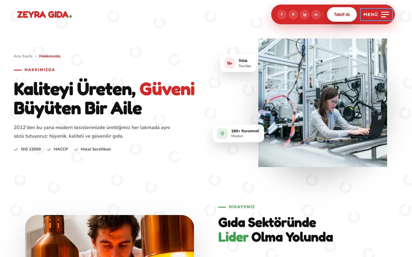 ZEYRA GIDA about page, desktop view