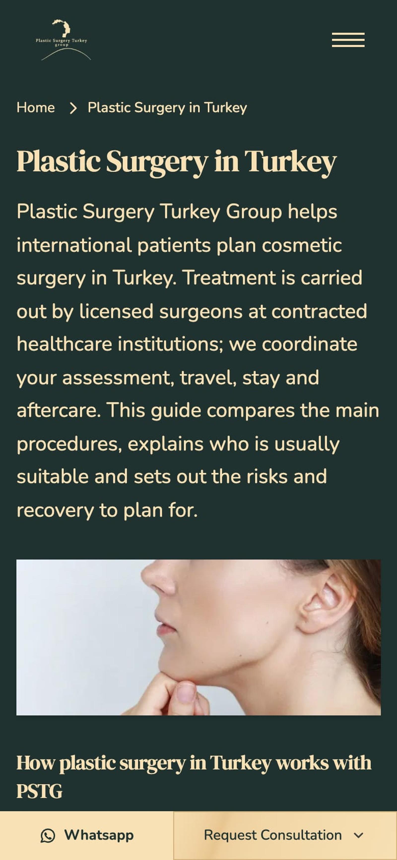 Plastic Surgery Turkey Group plastic surgery service page, mobile view