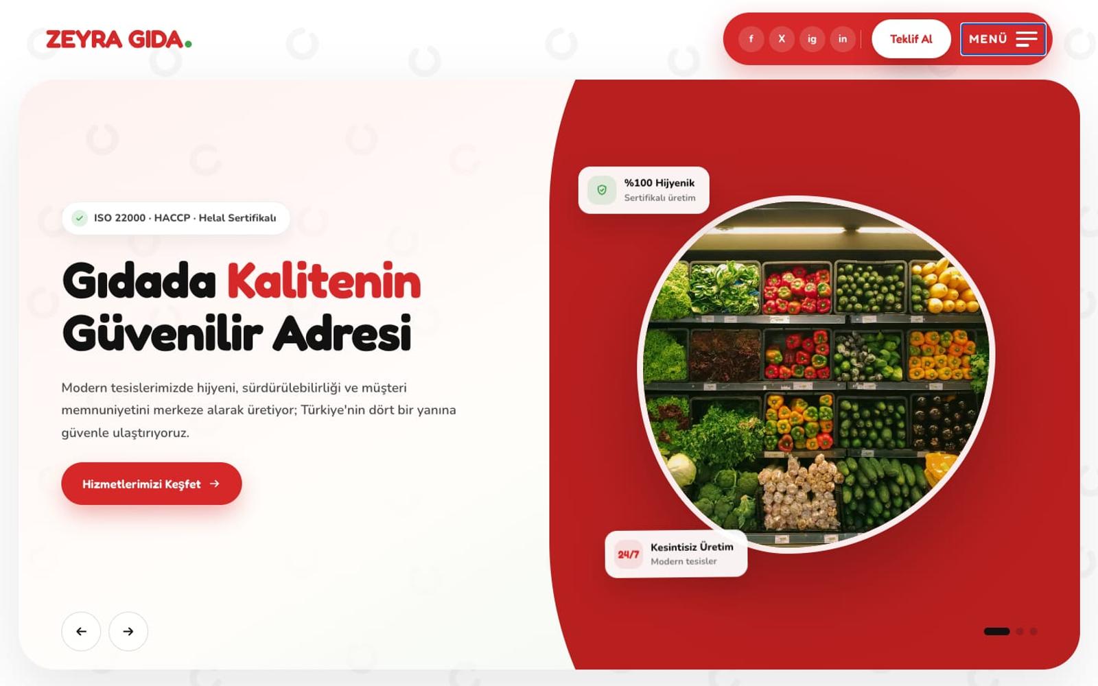 ZEYRA GIDA home page, desktop view