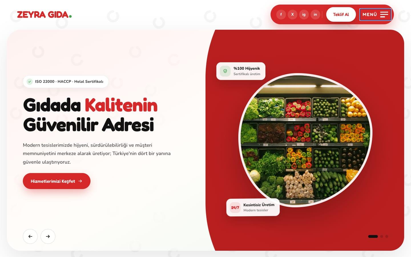 ZEYRA GIDA home page, desktop view