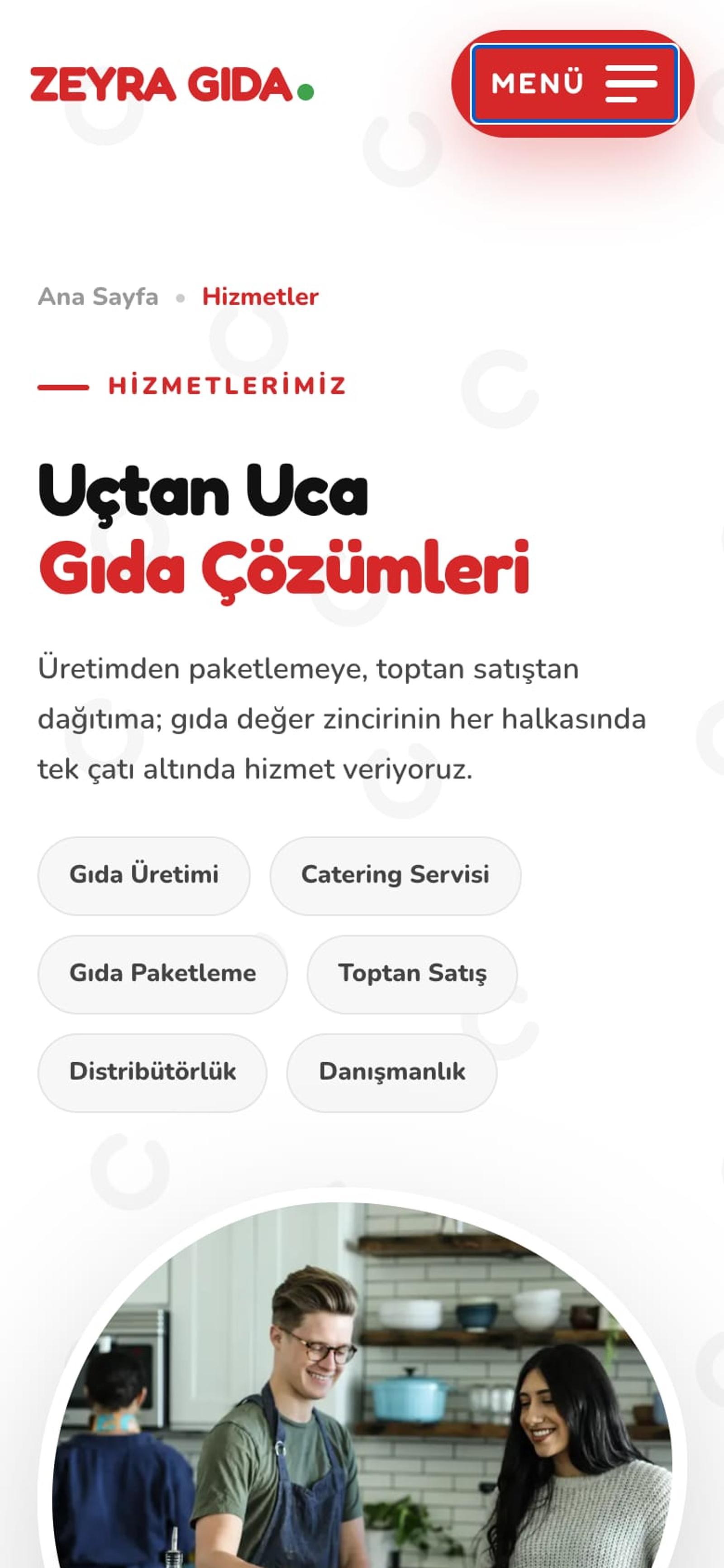 ZEYRA GIDA services page, mobile view
