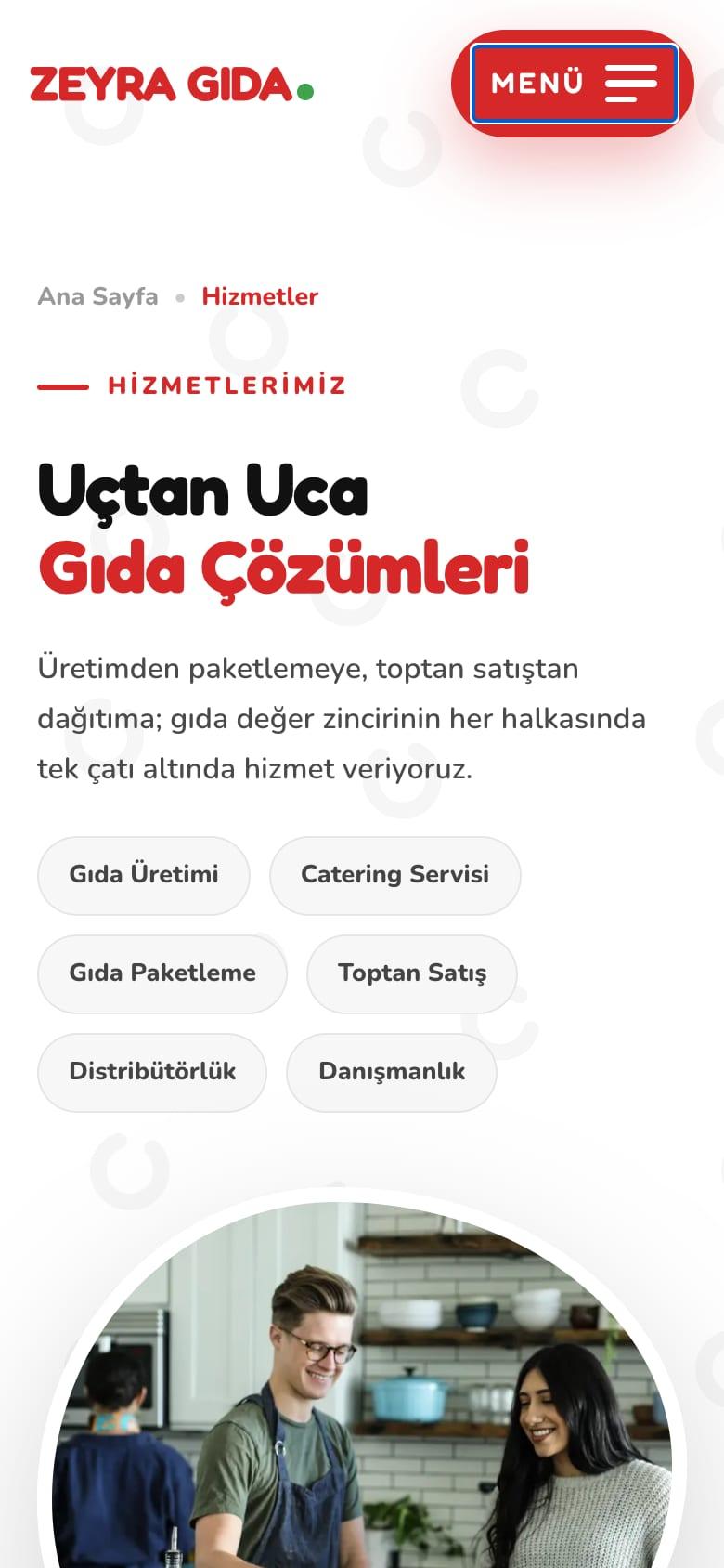 ZEYRA GIDA services page, mobile view