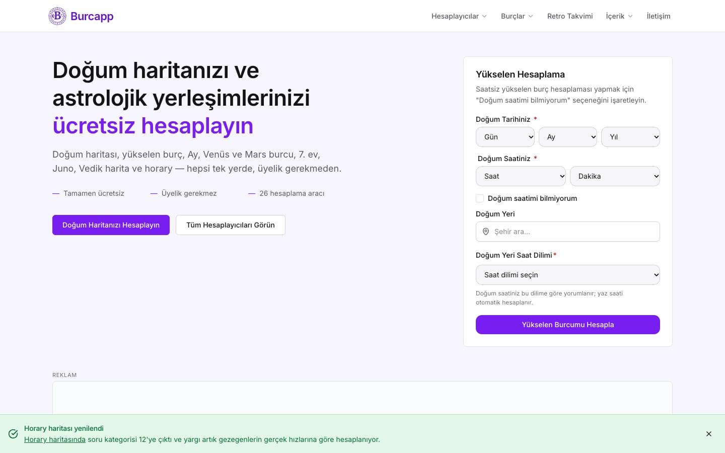 Burcapp home page, desktop view