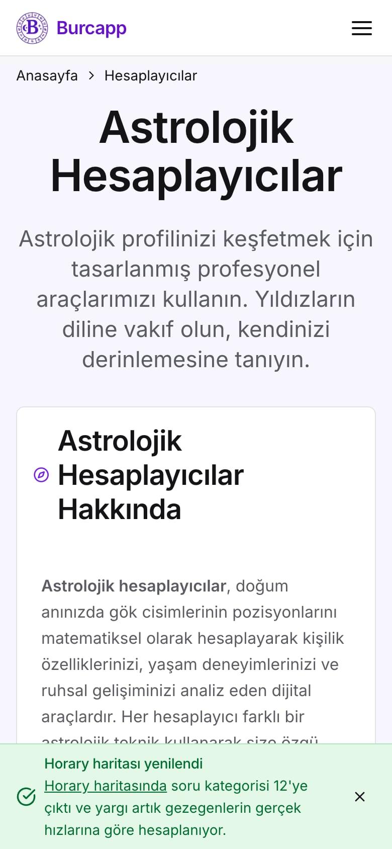 Burcapp calculators index, mobile view