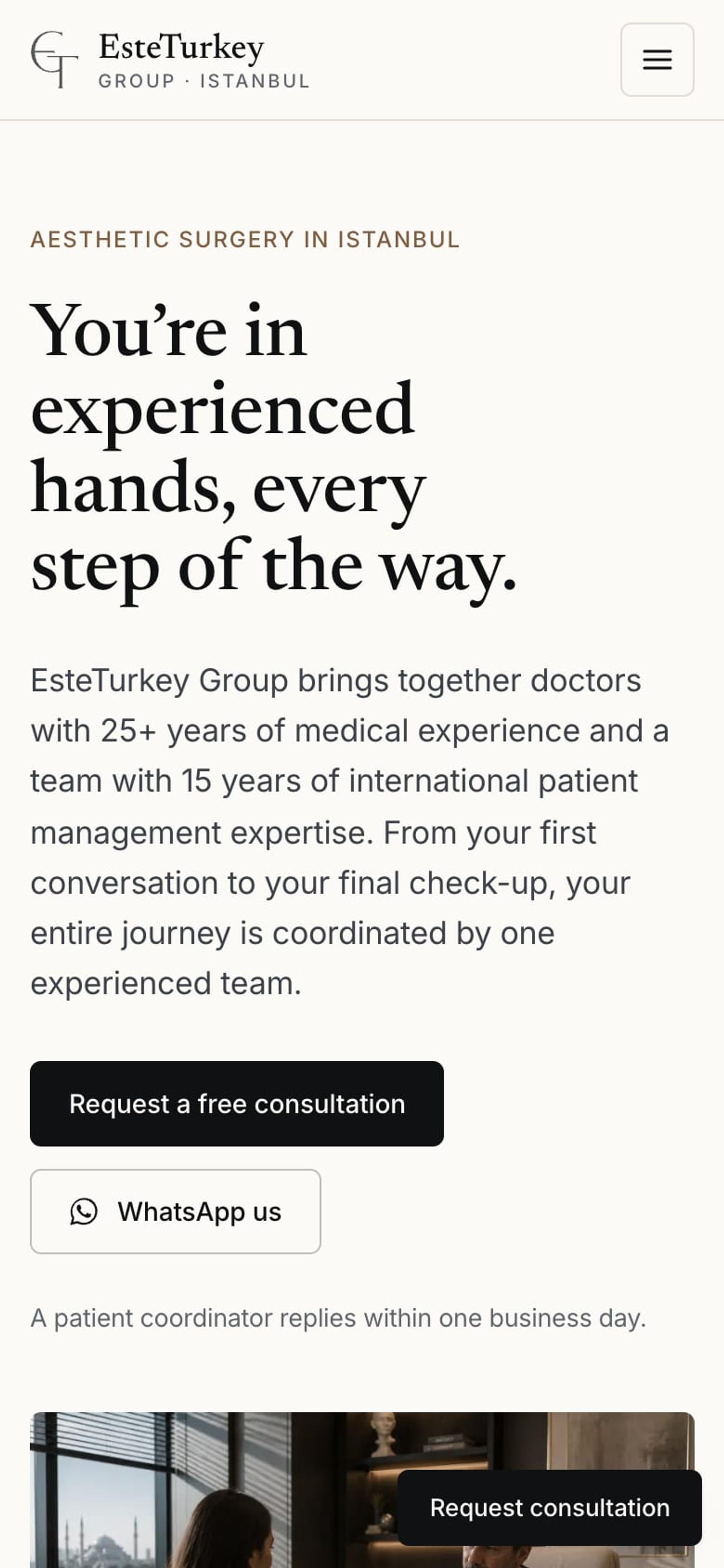 EsteTurkey Group home page, mobile view