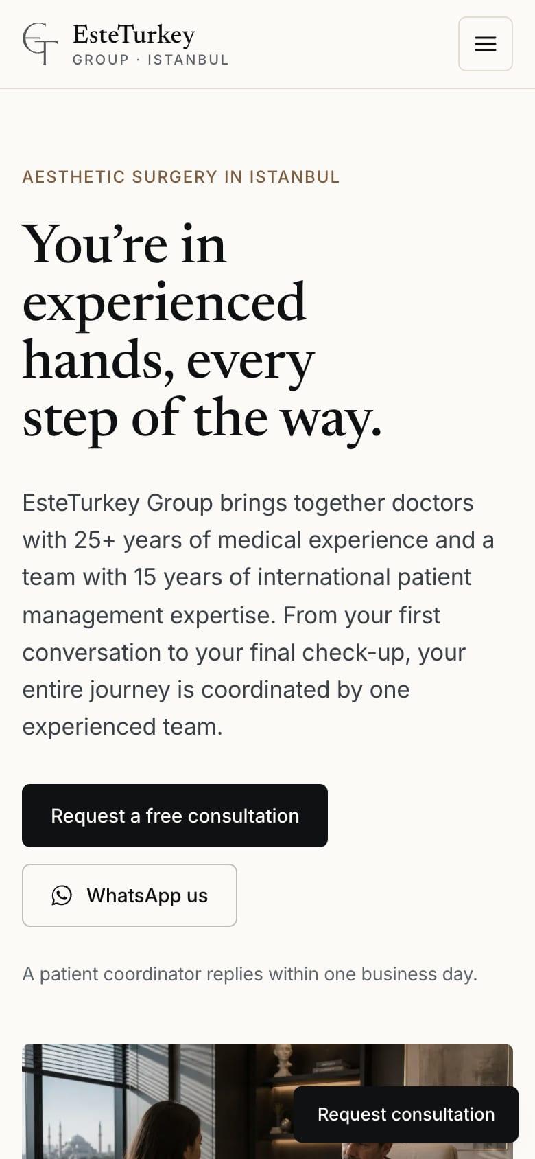 EsteTurkey Group home page, mobile view