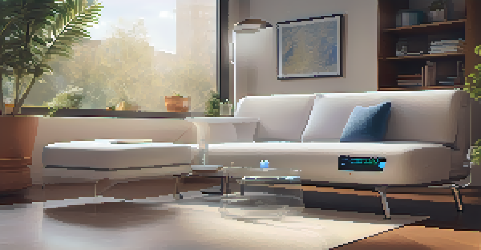 A modern smart healthcare device for remote patient monitoring, set in a cozy home environment, with a digital interface showing vital signs.