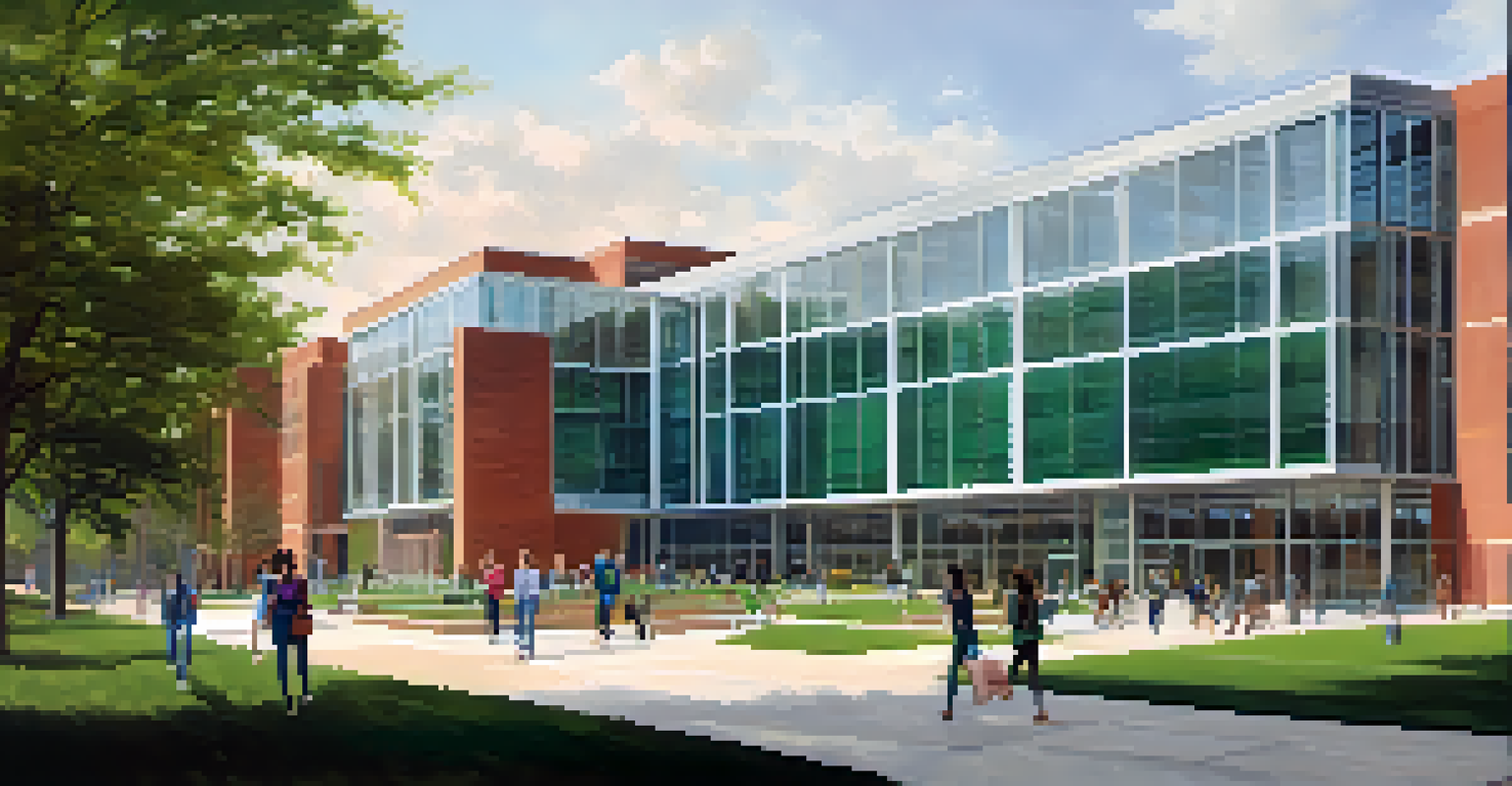 Exterior view of Michigan State University's MSU Institute for Quantitative Health Science and Engineering with students walking outside.