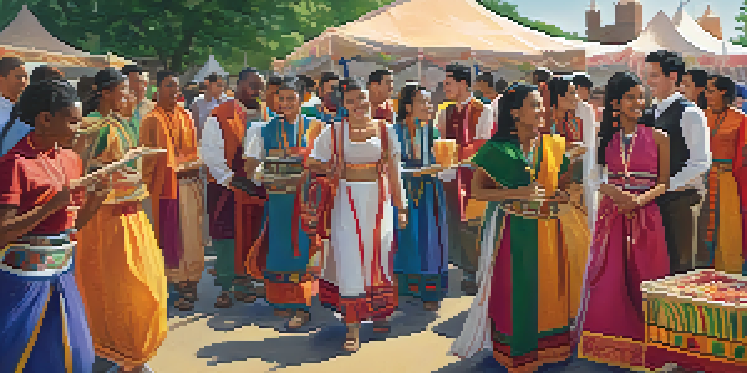 A diverse group of students in traditional attire celebrating a cultural festival at Michigan State University, surrounded by colorful decorations and food stalls.