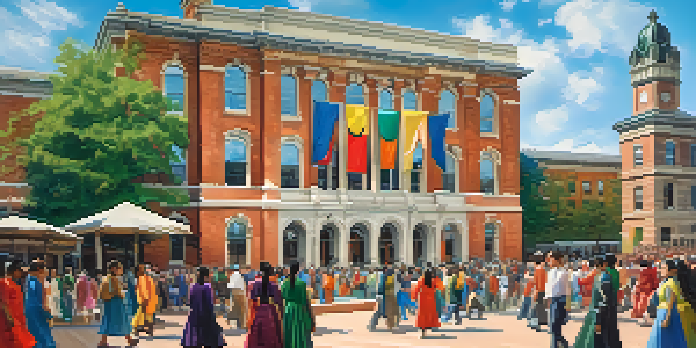 A lively cultural celebration at Michigan State University with diverse students in traditional clothing and colorful banners.