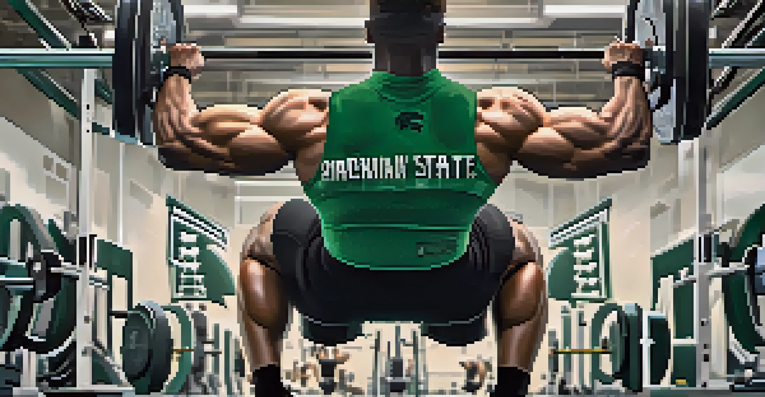 A dedicated Michigan State athlete training in a modern facility, showcasing advanced equipment and a Spartan-themed outfit.
