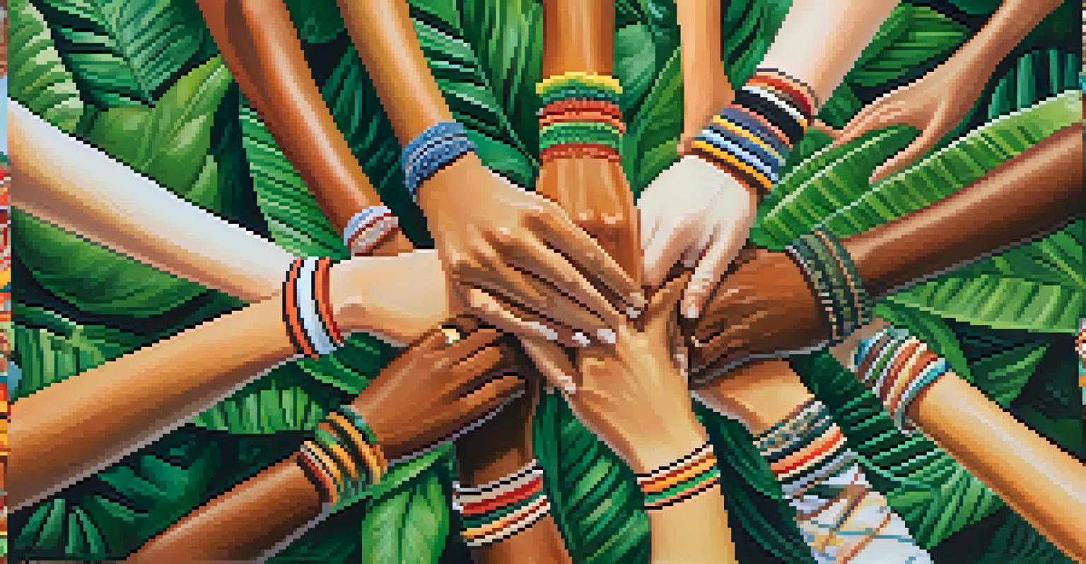 A close-up of diverse student hands joined together in unity on the Michigan State University campus.