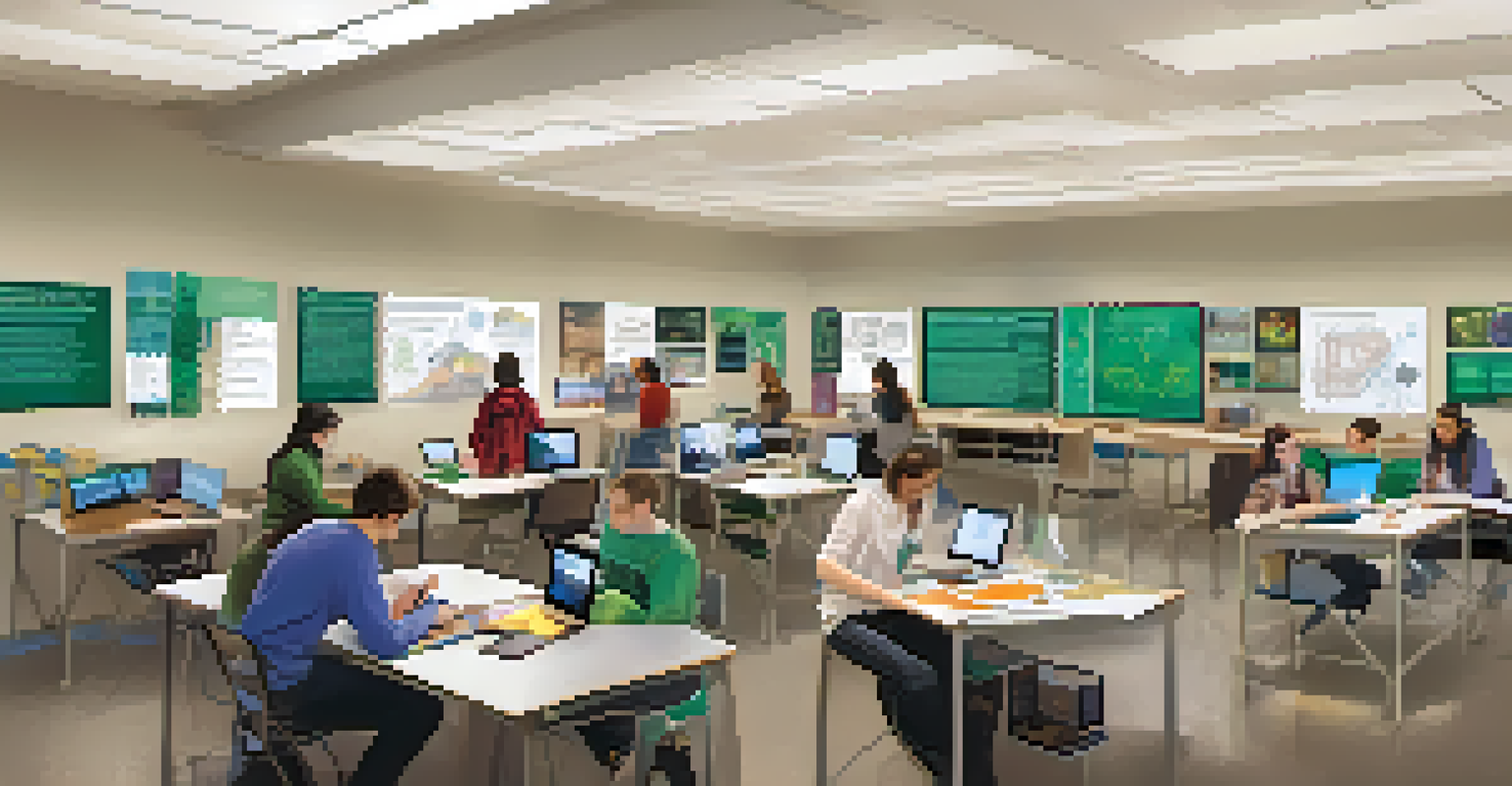 Students collaborating on research projects in a vibrant classroom setting at Michigan State University.