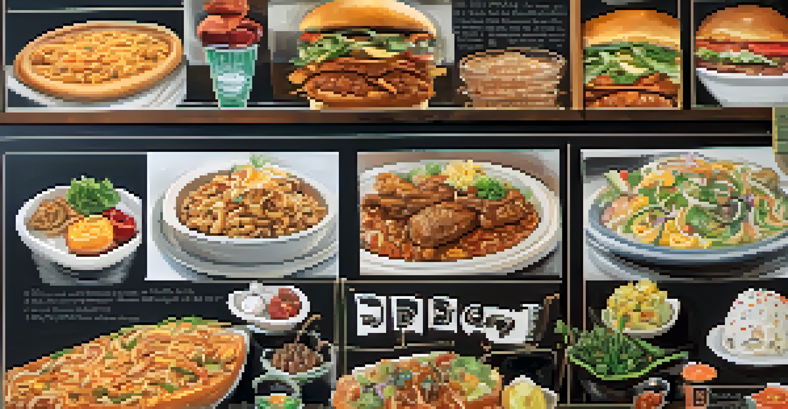 Close-up of a restaurant menu board in East Lansing, showcasing a variety of dishes in a cozy dining area.