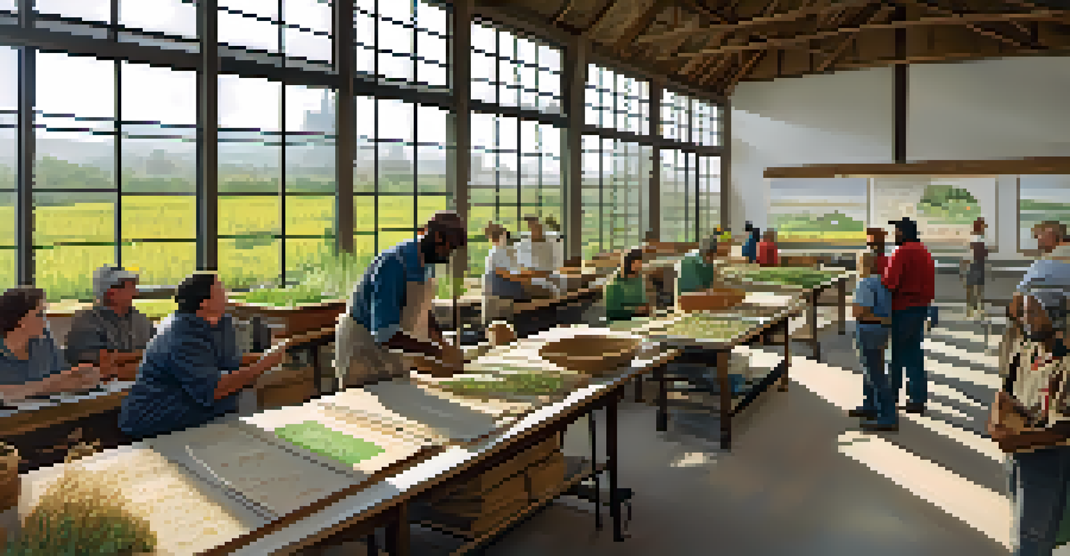 Farmers attending a workshop at a land-grant university, learning about sustainable farming practices with an instructor.